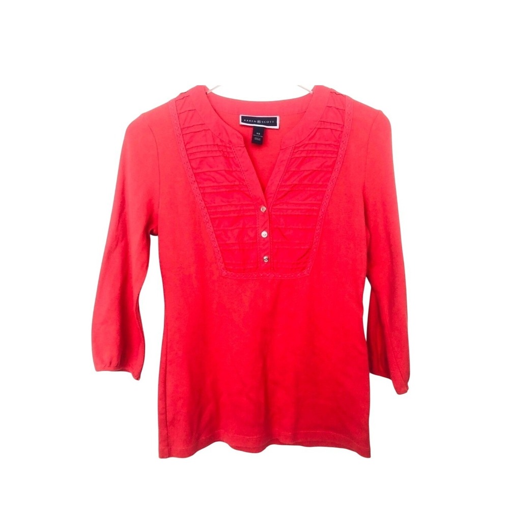 Karen Scott coral colored V-neck‎ top XS